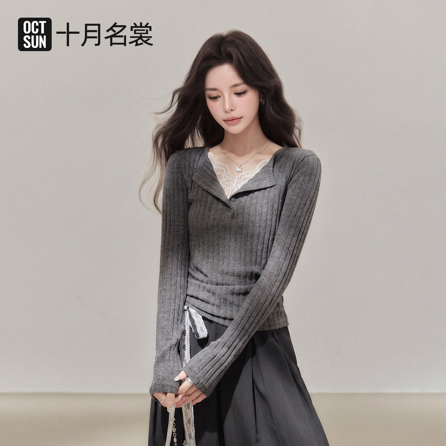 十月名裳孕妇秋季薄款针织上衣图片