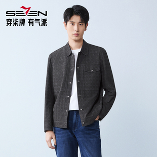 新品 25春季 柒牌翻领印花工装 四合扣中青年休闲夹克 泡泡纱肌理
