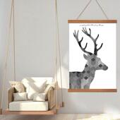 实木磁铁吸画轴挂墙画框画芯杆柚木夹海报油布画照片悬挂挂轴框