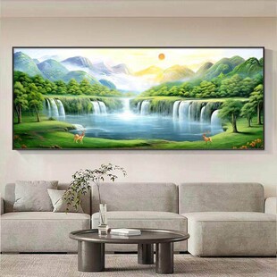 日出客厅沙发背景墙装饰画东墙青山旭日升靠山背有挂画聚宝盆东方