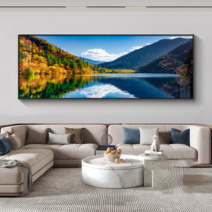 客厅装饰画轻奢沙发背景壁画高档办公室挂画雪山湖泊风景山水画