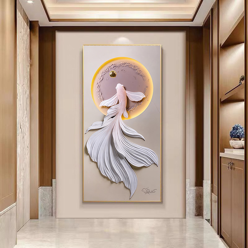 轻奢吉祥锦鲤玄关挂画客厅走廊过道壁画现代简约好运鱼高档装饰画