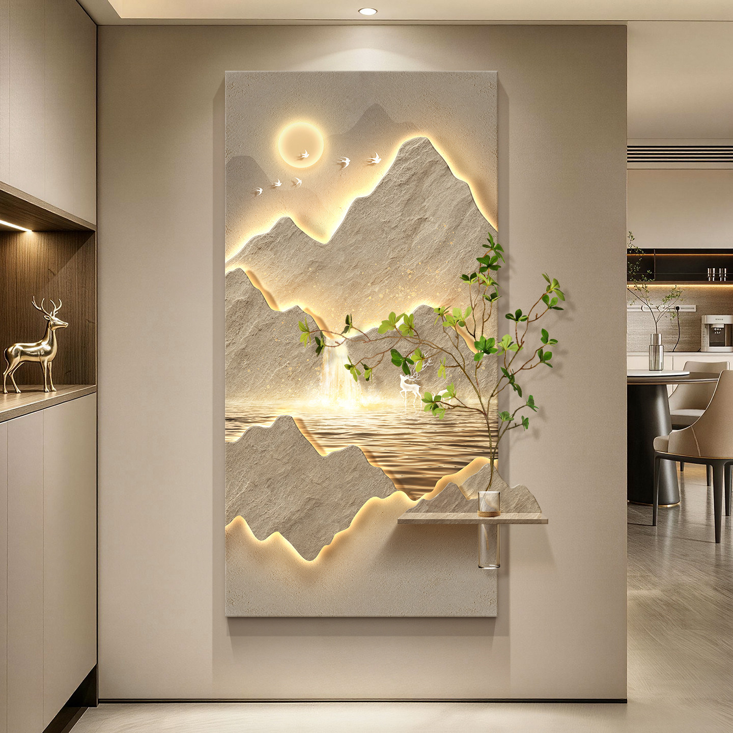 轻奢高级感玄关装饰画流水生财山现代装饰画