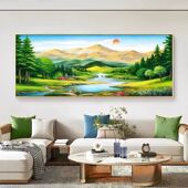 日出客厅沙发背景墙装 饰画东墙青山旭日升靠山背有挂画聚宝盆东方