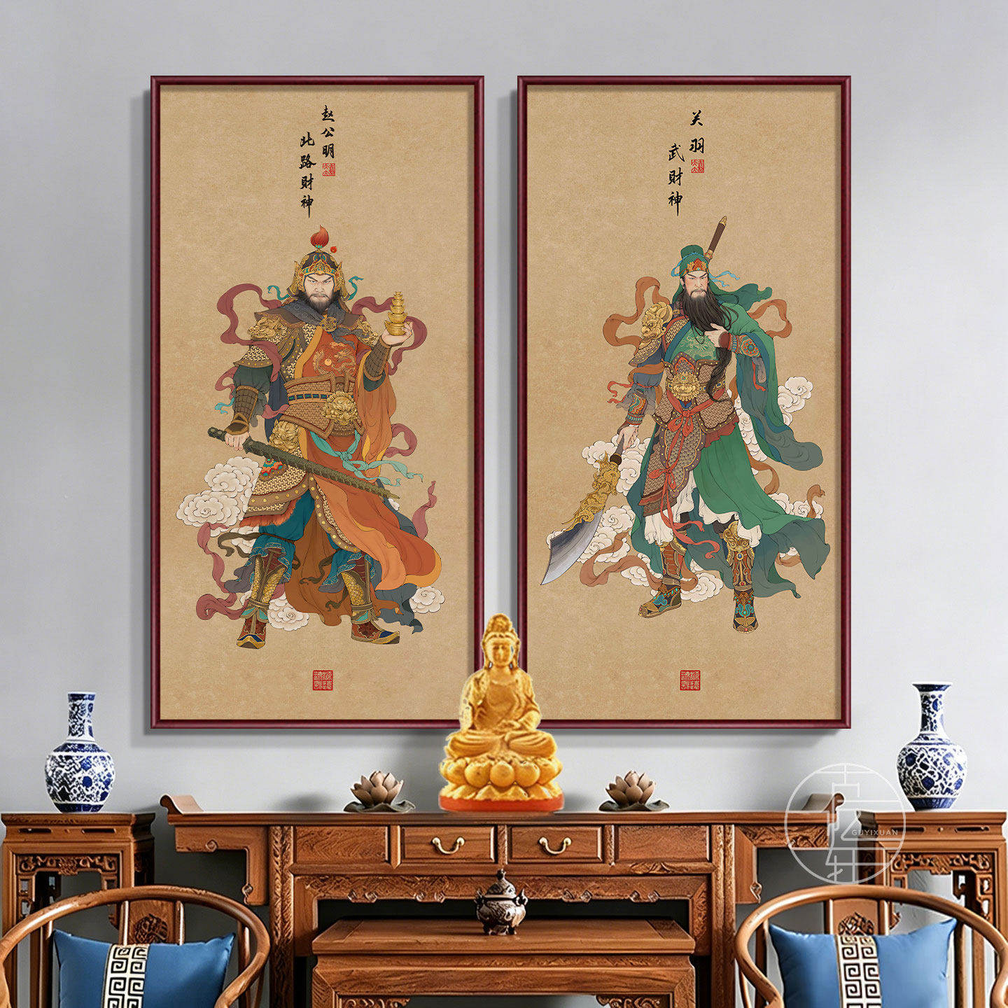 五路财神关羽赵公明挂画神像壁画