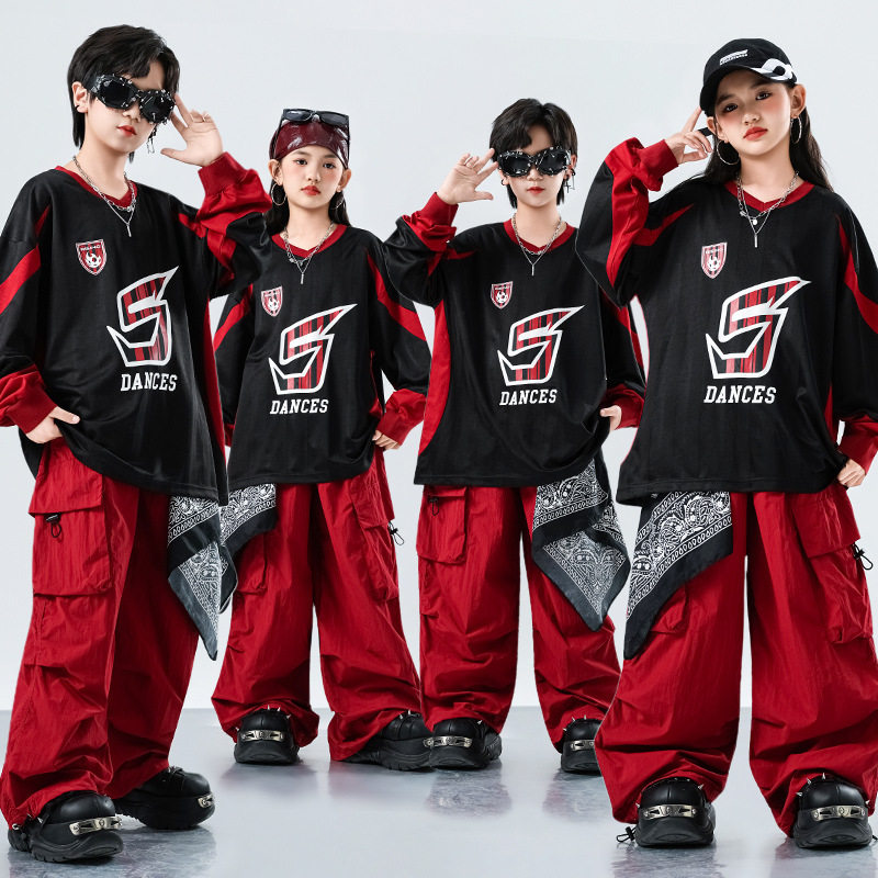 街舞儿童潮服秋冬男童架子鼓演出服女童舞蹈表演服小学生运动会服