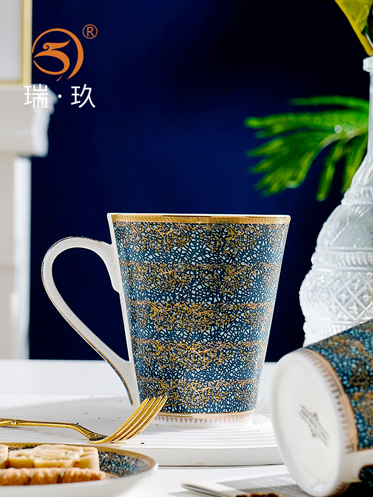 家用描金骨瓷马克杯咖啡杯家用水杯早餐杯陶瓷牛奶杯轻奢杯子礼盒