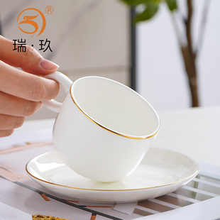 轻奢骨瓷描金咖啡杯家用下午茶杯早餐杯牛奶杯陶瓷茶咖杯带碟定制