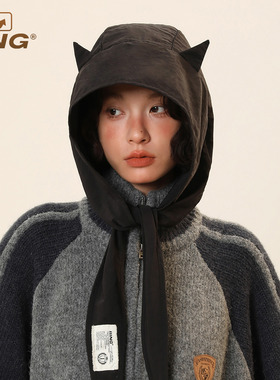 IIING 小恶魔绑带包头帽子女韩版时尚薄款头巾帽显脸小可爱耳朵帽