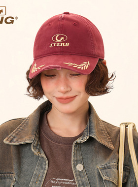 IIING 复古红色刺绣软顶加大加深棒球帽女休闲百搭显瘦鸭舌帽子潮