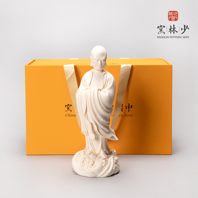 少林窑渡江达摩祖师摆件陶瓷佛像家居人物客厅书柜白瓷禅意工艺品