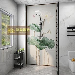简约卫生间马桶浴室玄关手绘荷花壁画艺术瓷砖画背景墙砖造型花片