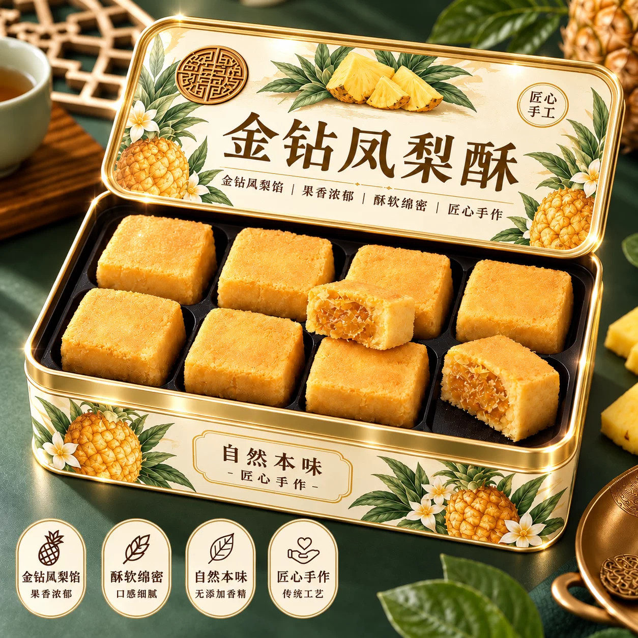 正宗台湾金钻凤梨酥厦门特产中式糕点点心休闲零食铁盒子装送礼