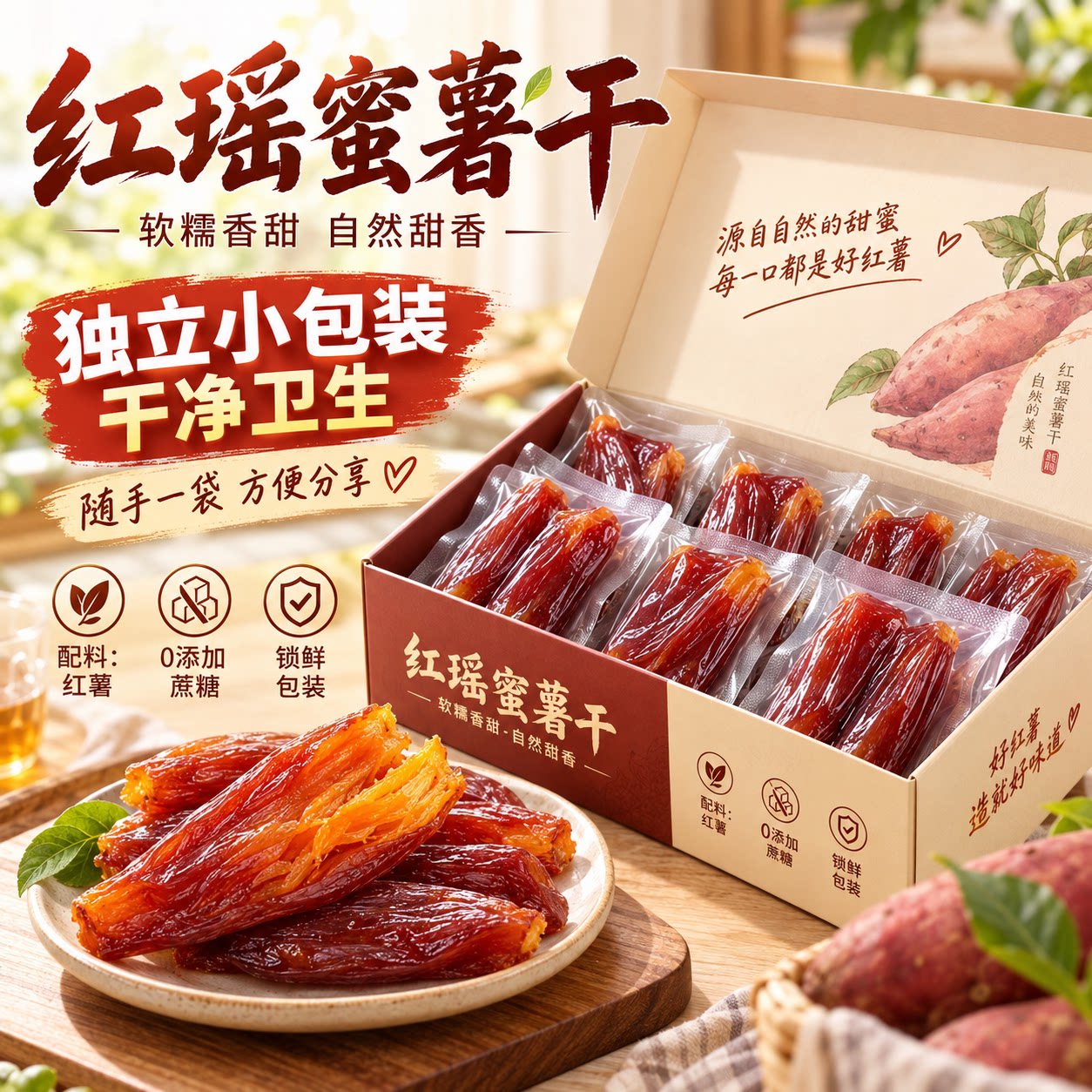 红瑶蜜薯干官方旗舰店无添加红番薯干粗粮开袋即食早餐健康零食