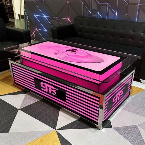 新款KTV茶几发光欧式会所酒吧台钢化玻璃不锈钢七彩灯光桌子现货