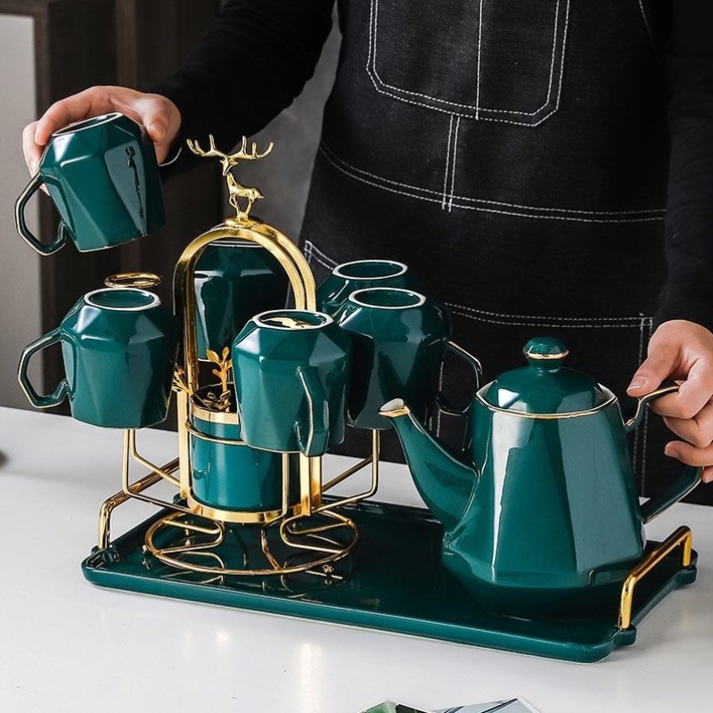 欧式水具套装陶瓷水具家用描金陶瓷水装杯子水壶茶杯口杯