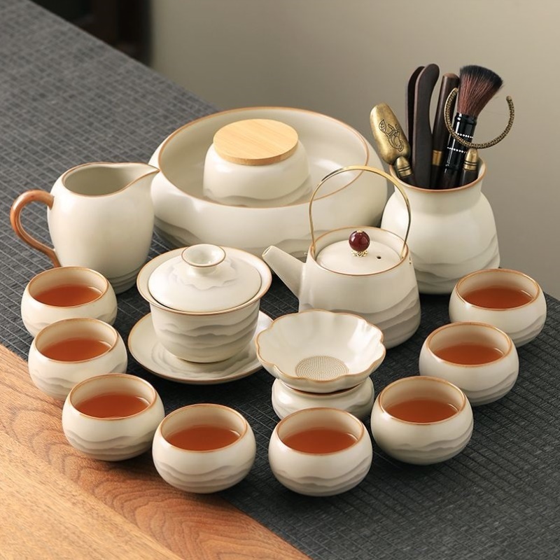 汝窑功夫新款茶具茶盘套装家用茶壶盖碗茶茶杯轻奢高档陶瓷泡茶