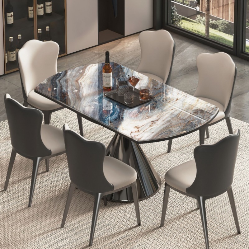 意式微晶石高端餐桌可旋转伸缩折叠圆桌家用圆形小户型方圆两用桌