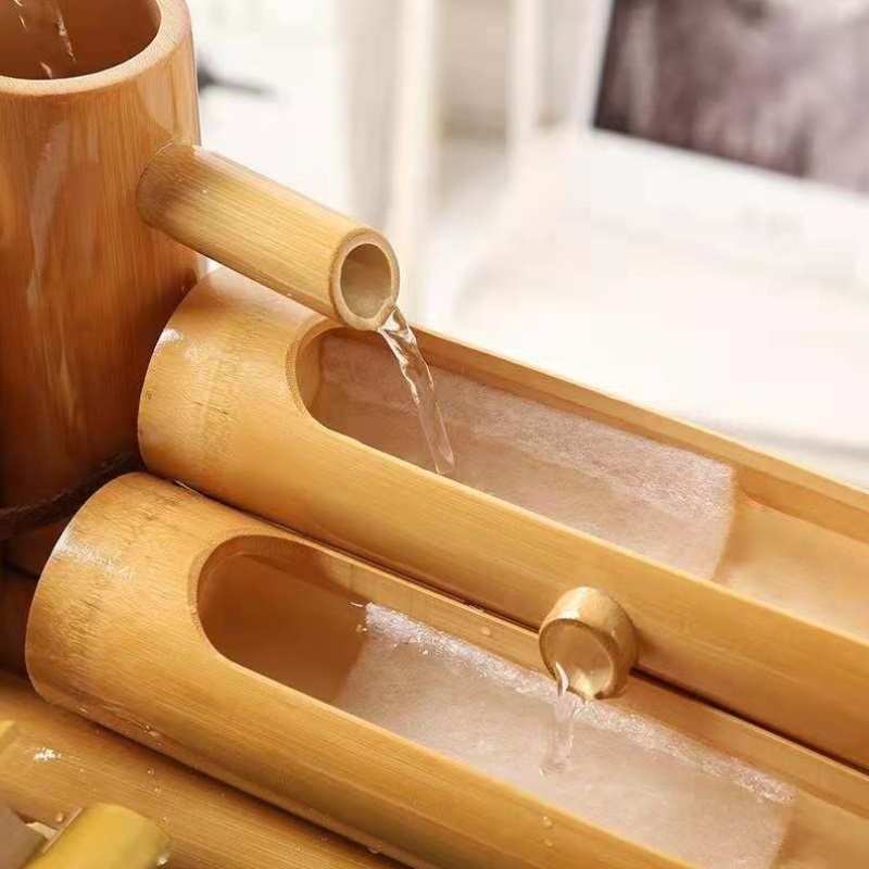竹筒竹子流水器循环过滤增氧风水轮招财摆件鱼缸循环系统自制喷泉