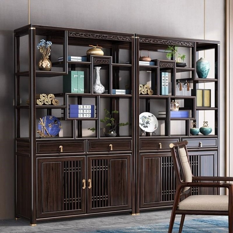 新中式乌金木博古架实木书架书房客厅置物架多宝格摆件架陈列柜子