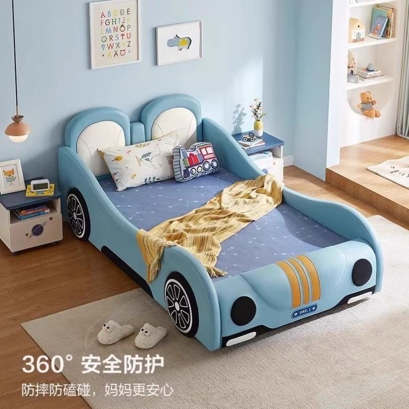 创意新款卡通实木跑车床儿童汽车床小户型男孩学生现代简约带护栏