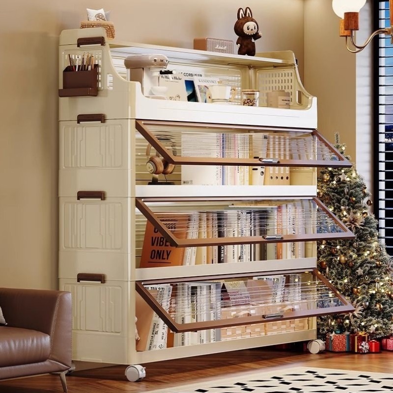 家用书架落地置物架一体折叠书柜储物柜学生儿童可移动客厅绘本架