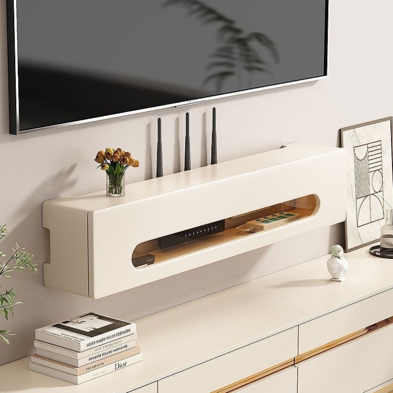 机顶盒置物架壁挂墙上打孔插座wifi路由器免电线遮挡电视柜收纳盒