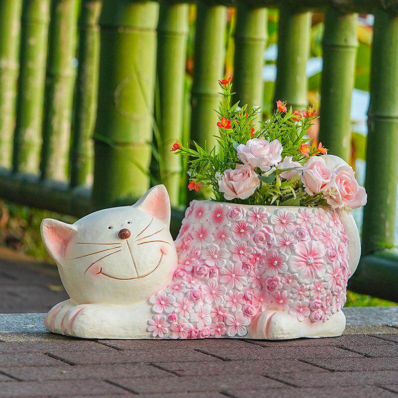 可爱招财猫咪花盆创意花