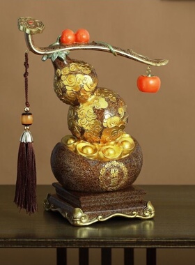 事事如意摆件柿柿子聚宝盆招财葫芦入户玄关柜客厅乔迁新居礼物