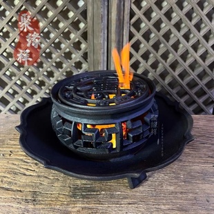 铸铁炭火盆家用取暖炉大号围炉煮茶室内户外露营煮茶炉木炭炉铁炉