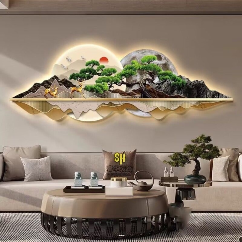 【高雅山水】现代轻奢山水客厅装饰画大气高级新中式沙发墙画背有