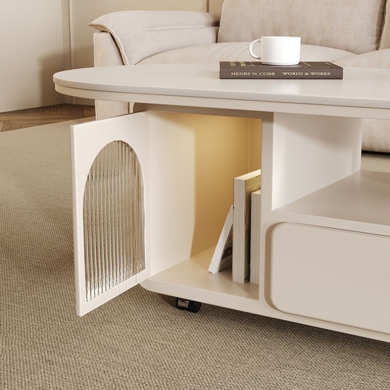 轻奢奶油现代高级茶几客厅简约小户型家用新款岩板椭圆形移动设计