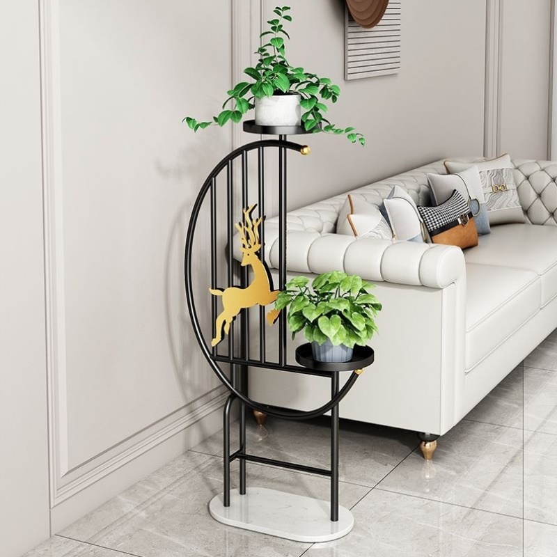 客厅沙发旁隔断屏风花架子落地式新款轻奢高端玄关摆件花盆置物架