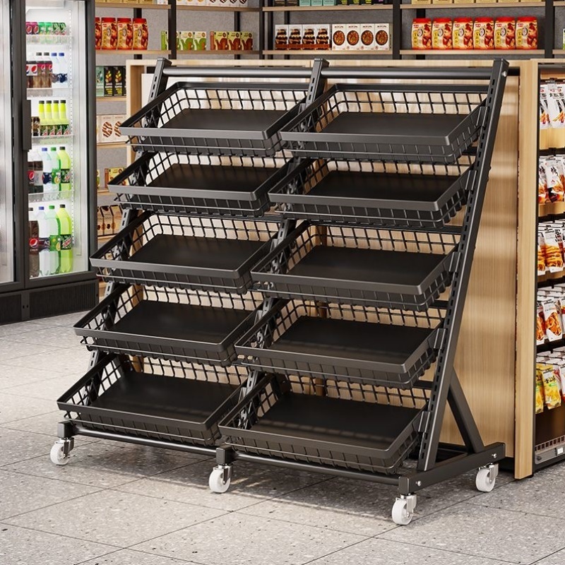 五层超市零食货架便利店展示架筐生鲜水果架果蔬菜移动食品置物架