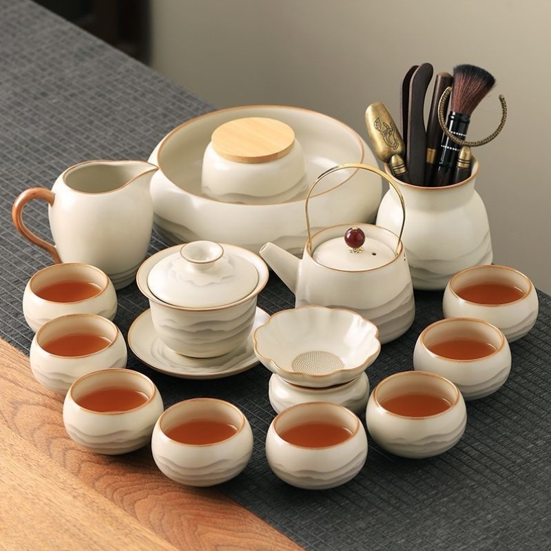 汝窑功夫新款茶具茶盘套装家用茶壶盖碗茶茶杯轻奢高档陶瓷泡茶