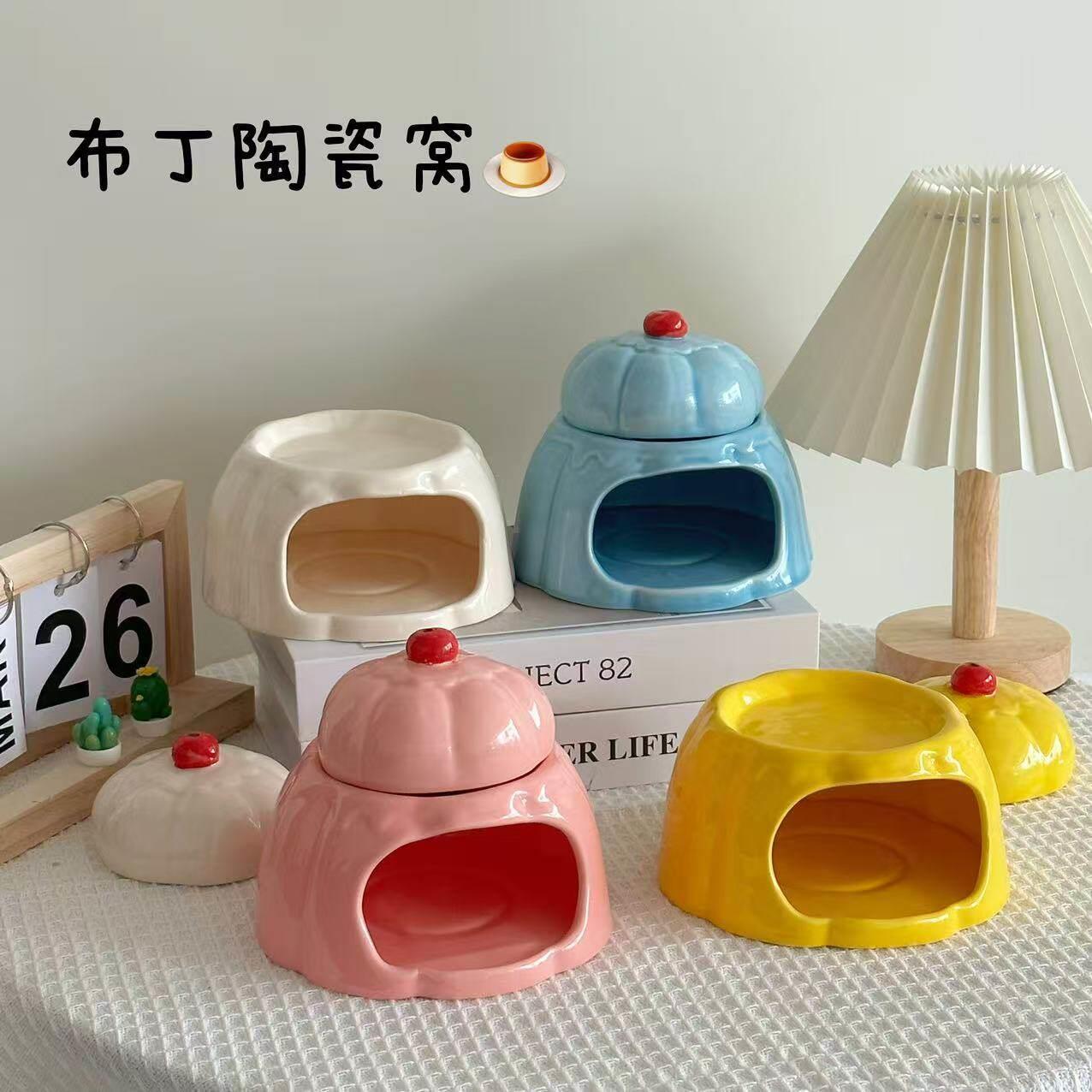仓鼠陶瓷布丁窝金丝熊躲避屋家居造景装饰摆件可爱双层降温陶瓷窝