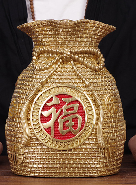 纯黄铜金钱袋摆件存钱罐办公室书房玄关工艺品招财聚宝盆吉祥物