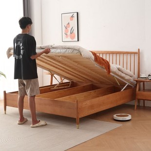 白蜡木小户型1.2樱桃木色1.9米1.35多功能气压可储物高箱体收纳床