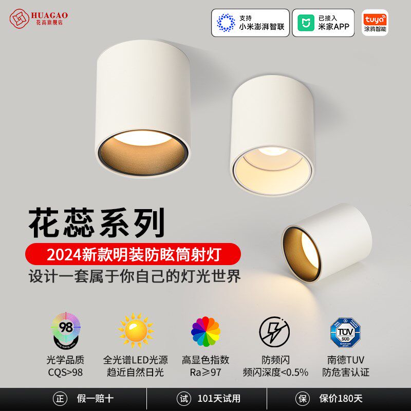 明装筒灯射灯led天花灯免开孔家用圆形吸顶式玄关走道卧室无主灯