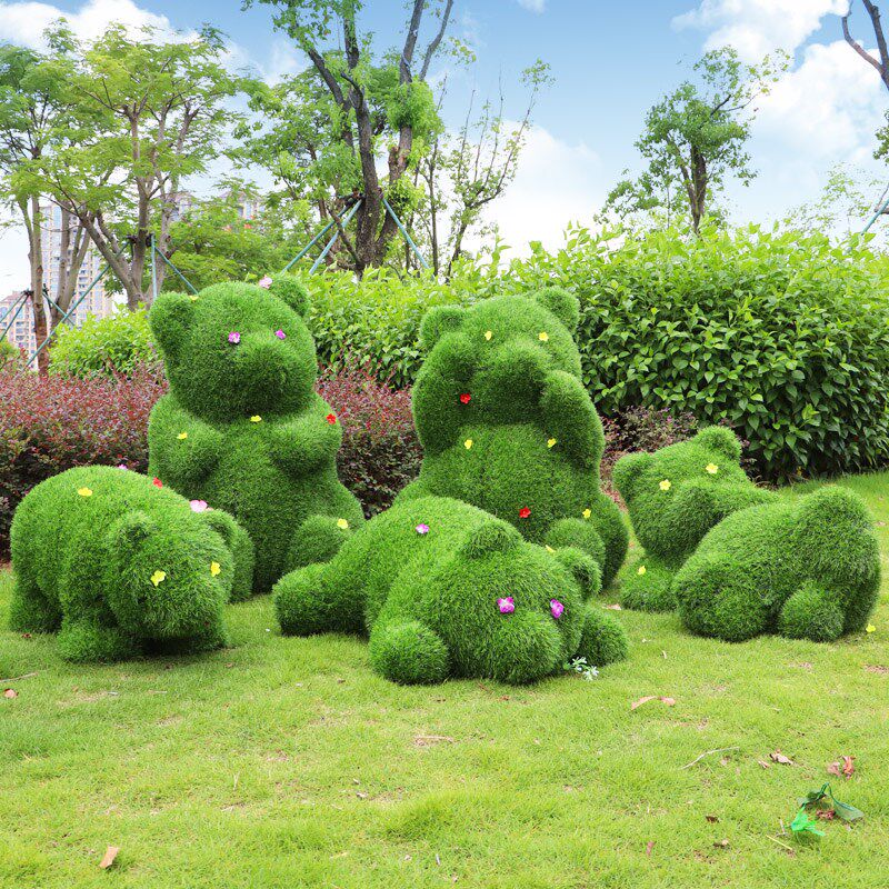 户外大型玻璃钢绿植仿真动物雕塑大象蜗牛草皮几何羊熊猫植草摆件