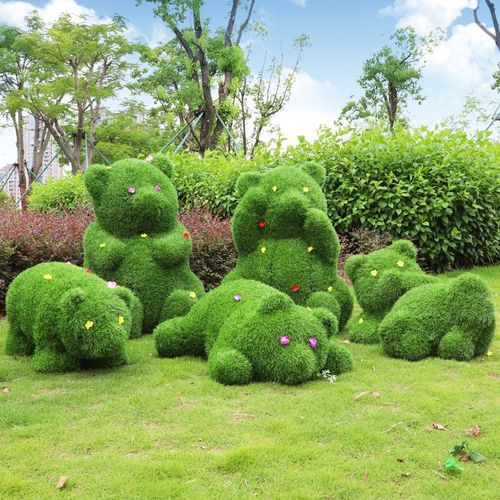 户外大型玻璃钢绿植仿真动物雕塑大象蜗牛草皮几何羊熊猫植草摆件