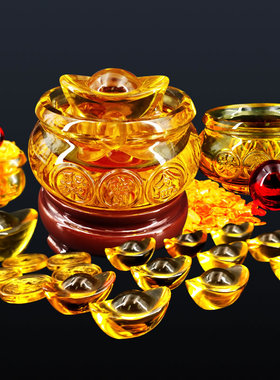 慈风阁水晶聚宝盆摆件大中小号招财元宝黄水晶球客厅办公室财位