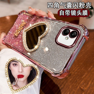 适用三星A05手机壳SM A055F四角气囊防摔Galaxy镶钻化妆镜面女Samsung镜头全包ins硅胶@05创意高级闪粉保护套