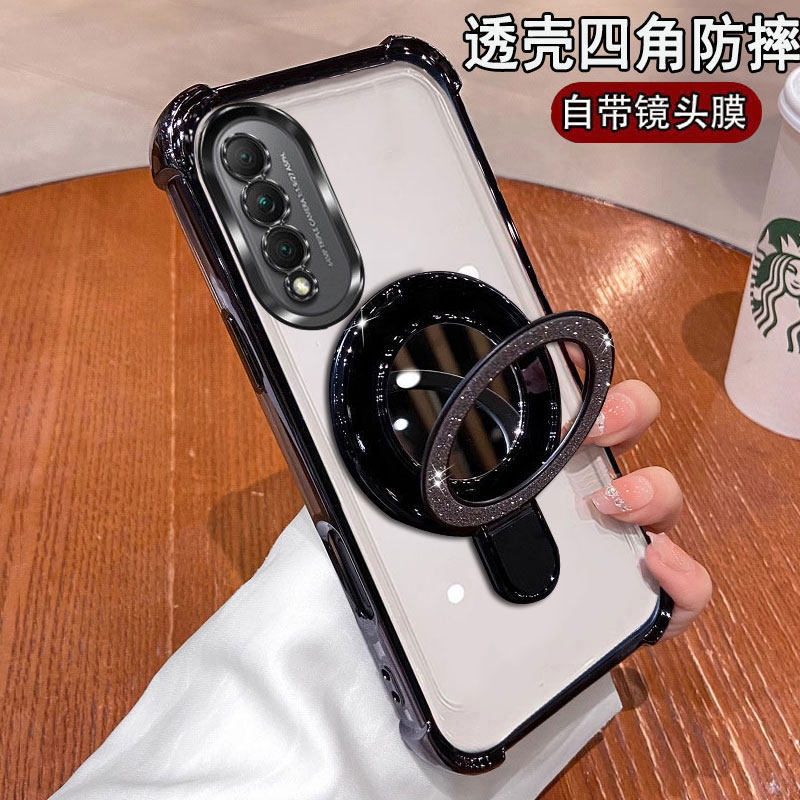 适用华为Nova10Z手机壳四角防摔气囊CHA-AL80自带镜头膜全包huawei时尚补妆镜透明硅胶ins简约网红镜子支架潮