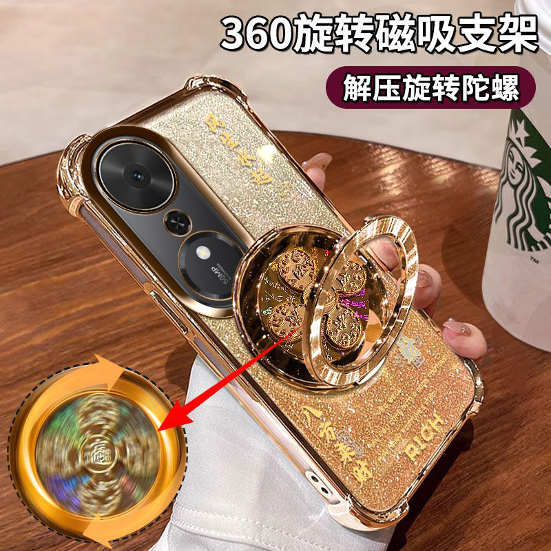 适用华为荣耀畅玩70Plus手机壳金光闪闪自带镜头膜LOG-AN00高档硅胶honor四角全包防摔气囊5G风生水起支架ins