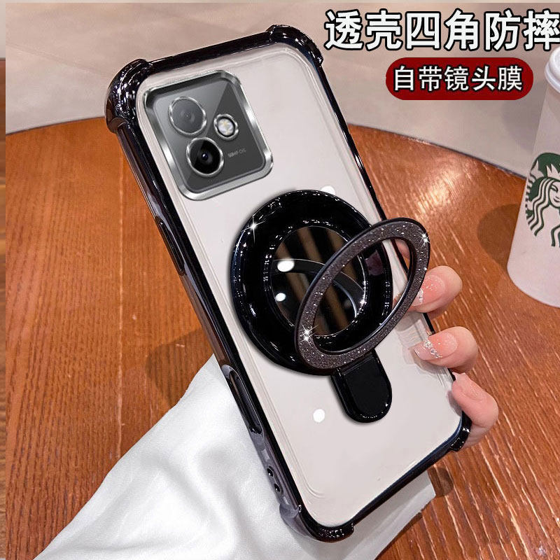 适用OPPOA5活力版手机壳PKV110四角气囊防摔oppa自带镜头膜全包5G网红时尚镜子支架ins男女简约补妆镜高质感.