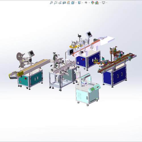 5款全自动贴标机3d图纸打包纸箱平面贴标机solidworks图纸