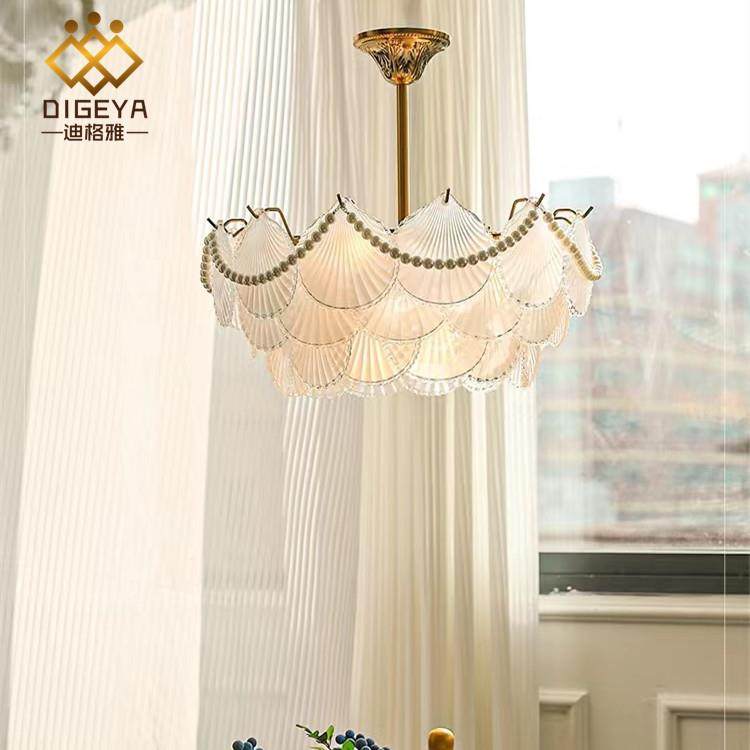 卧室i灯代法式轻奢网红 ns贝壳玻现璃吊灯简约美式复古餐厅客厅灯,家装灯饰光源,智能吊灯,淘宝优惠券,粉丝福利购,淘宝优惠卷