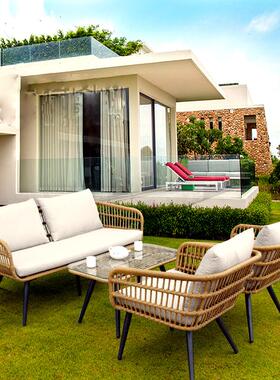 制户外藤椅沙发组伊斯沙发合北欧阳定台庭院室藤外沙藤编发防水休