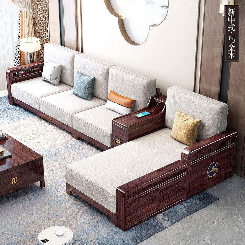 新中式现乌金木发木沙组合代简约冬夏两用实储物转角木质客S-W06#